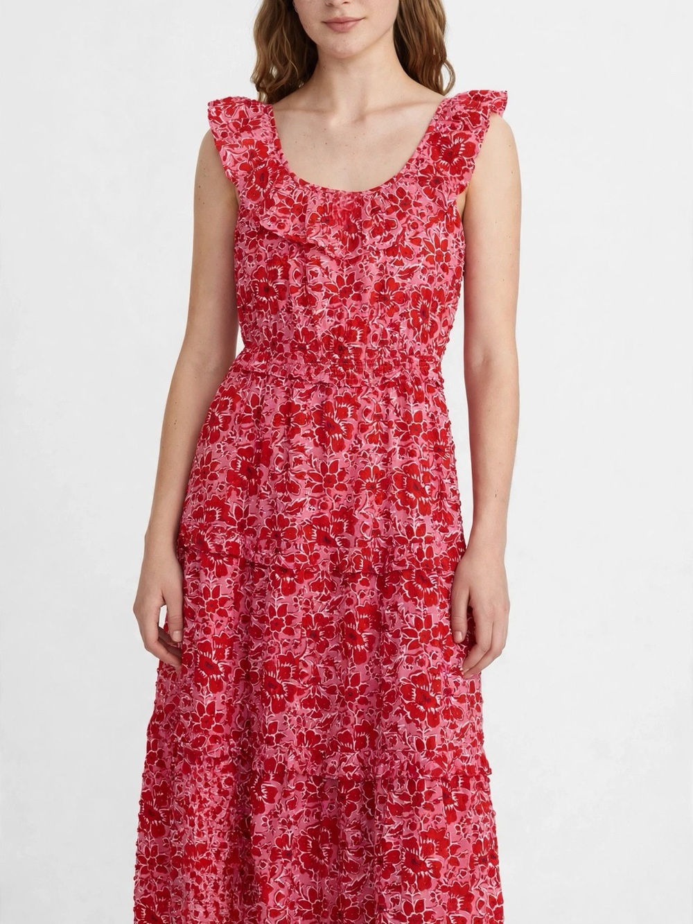 J. Crew Red Floral Ruffle Maxi Dress